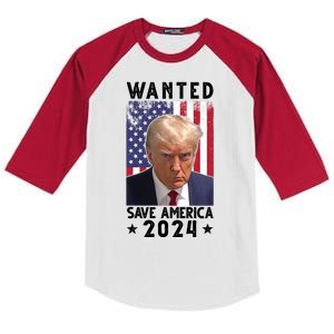 Wanted Save America 2024 Donald Trump USA Flag Kids Colorblock Raglan Jersey