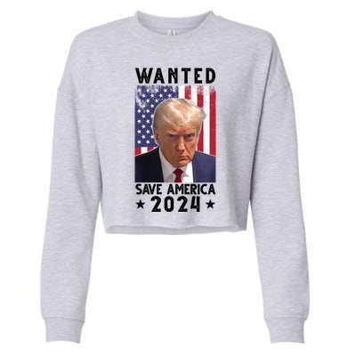 Wanted Save America 2024 Donald Trump USA Flag Cropped Pullover Crew