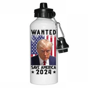 Wanted Save America 2024 Donald Trump USA Flag Aluminum Water Bottle