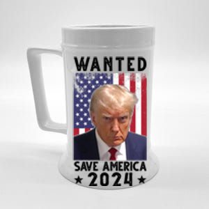 Wanted Save America 2024 Donald Trump USA Flag Beer Stein