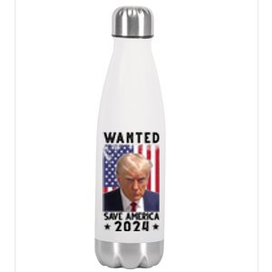 Wanted Save America 2024 Donald Trump USA Flag Stainless Steel Insulated Water Bottle