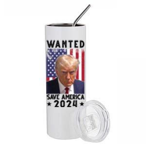 Wanted Save America 2024 Donald Trump USA Flag Stainless Steel Tumbler