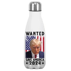 Wanted Save America 2024 Donald Trump USA Flag Stainless Steel Insulated Water Bottle