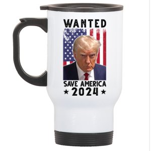 Wanted Save America 2024 Donald Trump USA Flag Stainless Steel Travel Mug