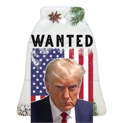 Wanted Save America 2024 Donald Trump USA Flag Ceramic Bell Ornament