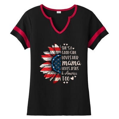 Womens Shes A Good Girl Loves Her Mama Jesus America Too Ladies Halftime Notch Neck Tee