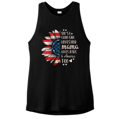 Womens Shes A Good Girl Loves Her Mama Jesus America Too Ladies PosiCharge Tri-Blend Wicking Tank