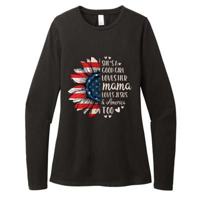 Womens Shes A Good Girl Loves Her Mama Jesus America Too Womens CVC Long Sleeve Shirt