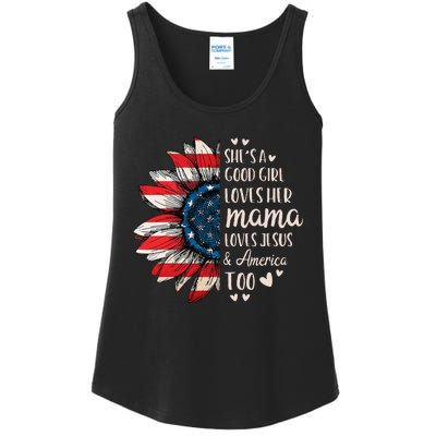 Womens Shes A Good Girl Loves Her Mama Jesus America Too Ladies Essential Tank