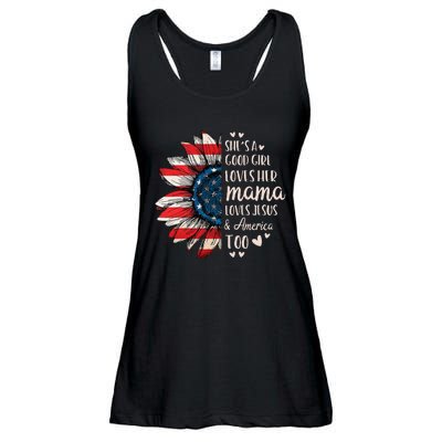 Womens Shes A Good Girl Loves Her Mama Jesus America Too Ladies Essential Flowy Tank