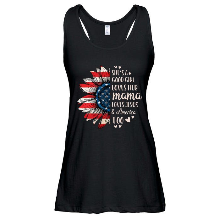 Womens Shes A Good Girl Loves Her Mama Jesus America Too Ladies Essential Flowy Tank