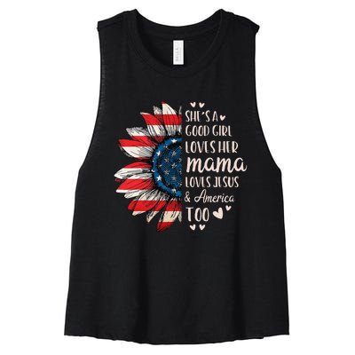 Womens Shes A Good Girl Loves Her Mama Jesus America Too Women's Racerback Cropped Tank