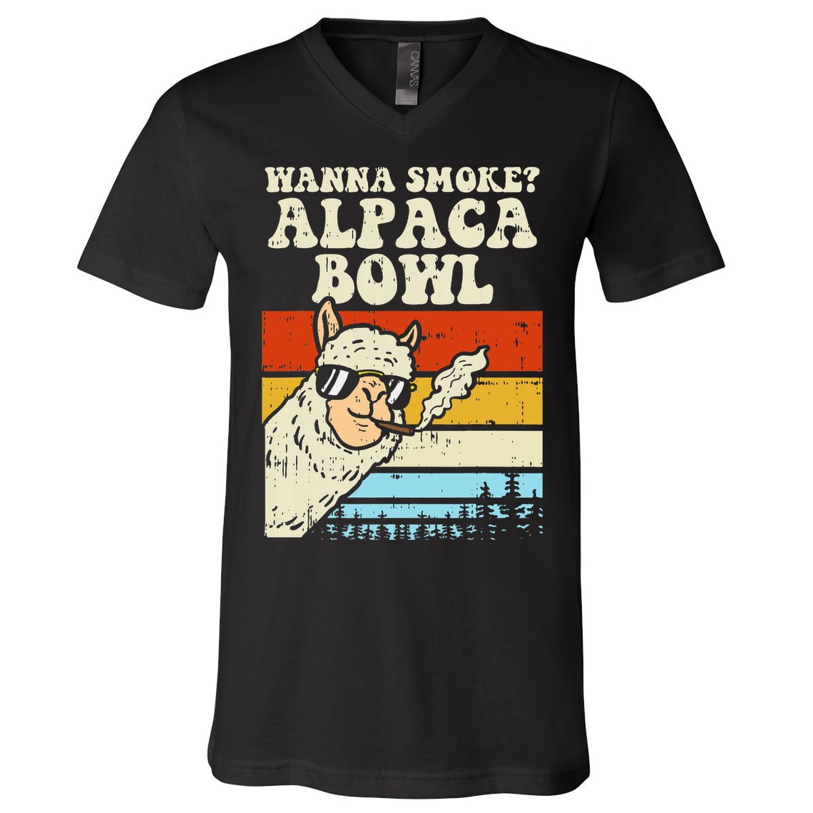 Wanna Smoke Alpaca Bowl Weed Funny Cannabis 420 Stoner Gift V-Neck T-Shirt
