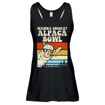 Wanna Smoke Alpaca Bowl Weed Funny Cannabis 420 Stoner Gift Ladies Essential Flowy Tank