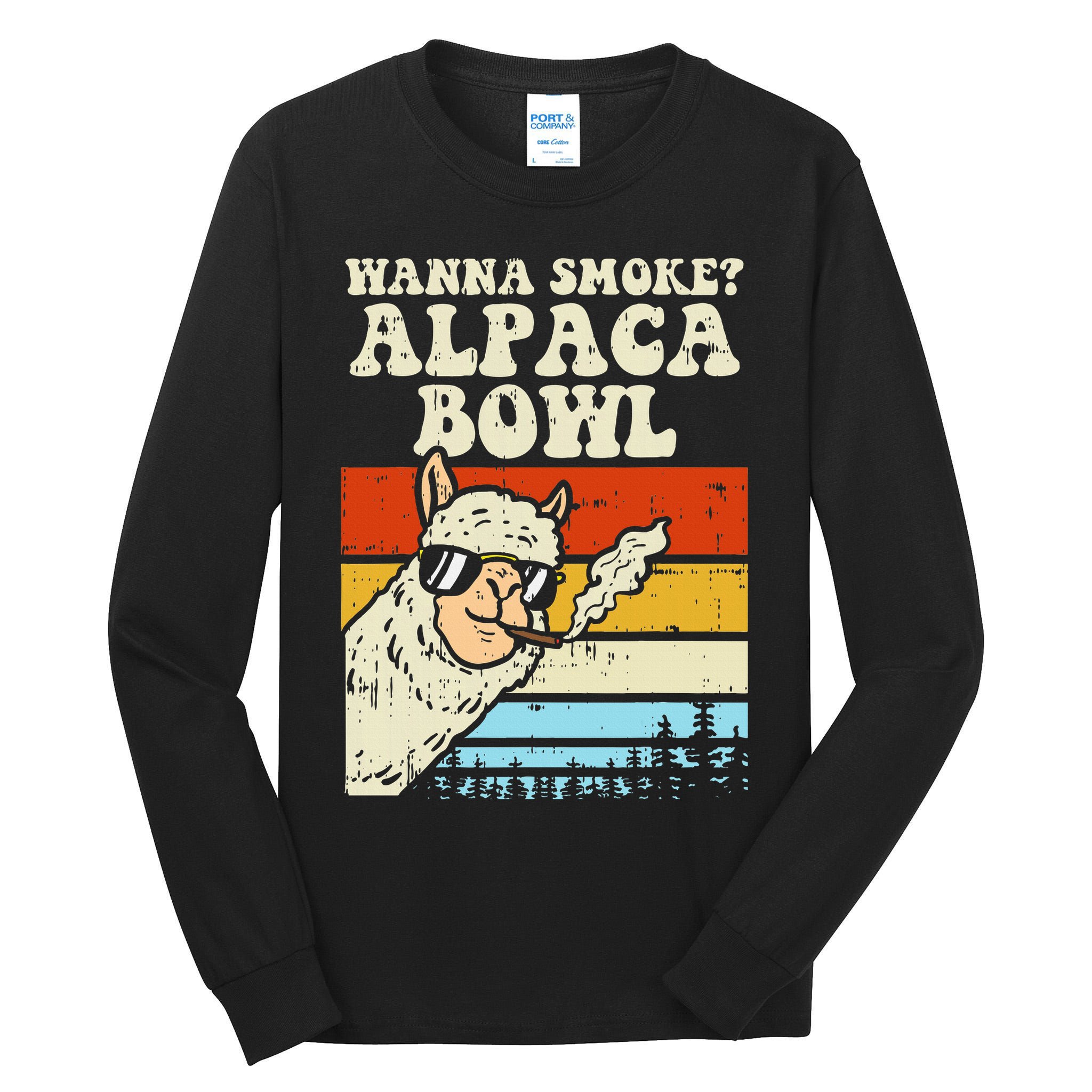 Wanna Smoke Alpaca Bowl Weed Funny Cannabis 420 Stoner Gift Tall Long Sleeve T-Shirt