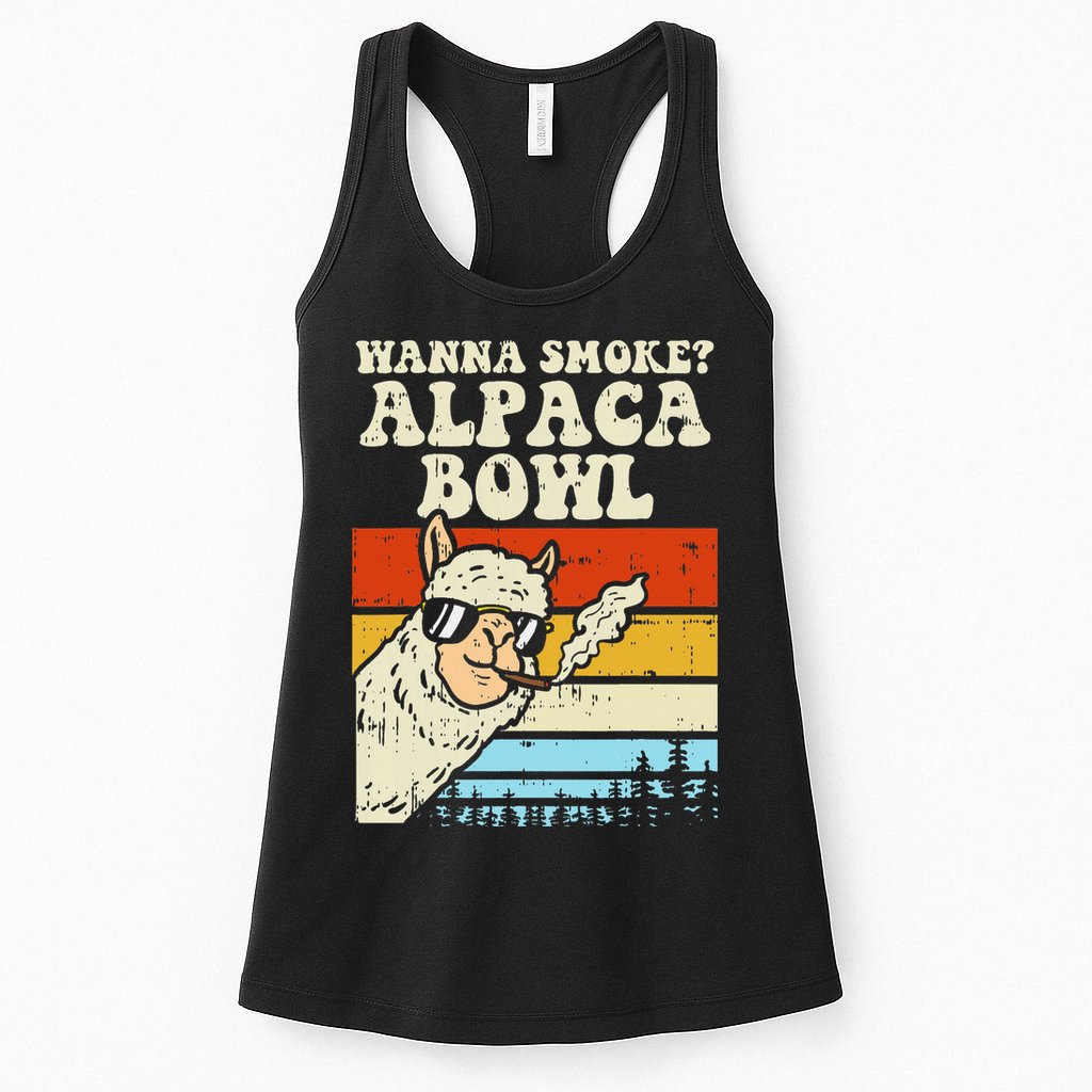 Wanna Smoke Alpaca Bowl Weed Funny Cannabis 420 Stoner Gift Womens Tank Top
