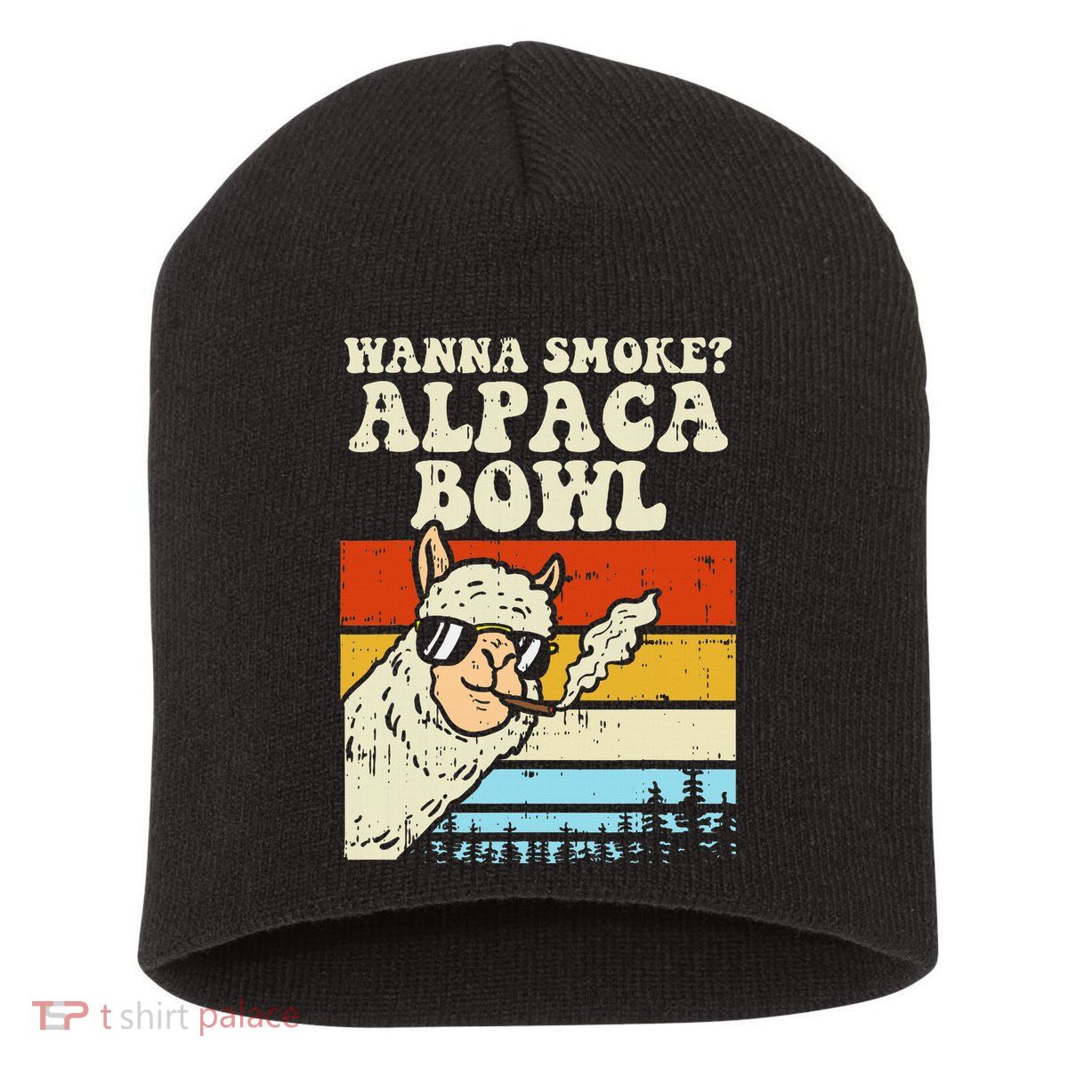 Wanna Smoke Alpaca Bowl Weed Funny Cannabis 420 Stoner Gift Short Acrylic Beanie