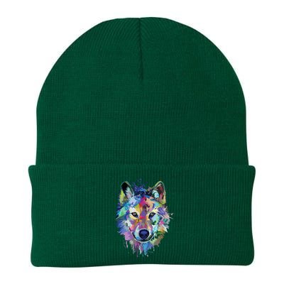 Wolf Splash Art Animal Face | Wolf Lover Knit Cap Winter Beanie