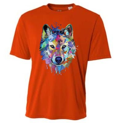 Wolf Splash Art Animal Face | Wolf Lover Cooling Performance Crew T-Shirt