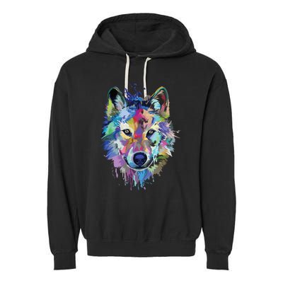 Wolf Splash Art Animal Face | Wolf Lover Garment-Dyed Fleece Hoodie