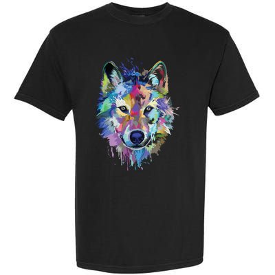 Wolf Splash Art Animal Face | Wolf Lover Garment-Dyed Heavyweight T-Shirt