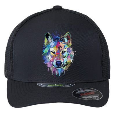 Wolf Splash Art Animal Face | Wolf Lover Flexfit Unipanel Trucker Cap