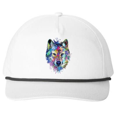 Wolf Splash Art Animal Face | Wolf Lover Snapback Five-Panel Rope Hat