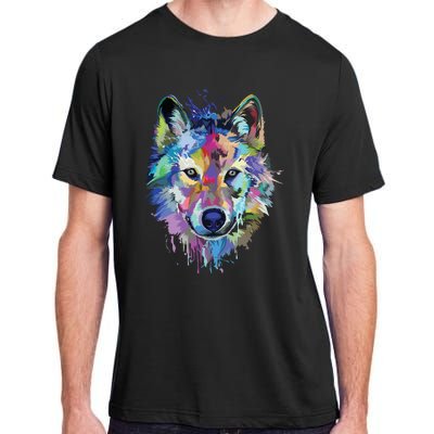 Wolf Splash Art Animal Face | Wolf Lover Adult ChromaSoft Performance T-Shirt