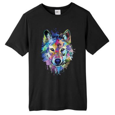 Wolf Splash Art Animal Face | Wolf Lover Tall Fusion ChromaSoft Performance T-Shirt