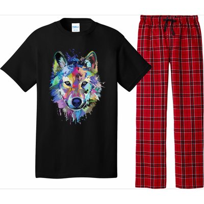 Wolf Splash Art Animal Face | Wolf Lover Pajama Set