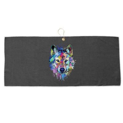 Wolf Splash Art Animal Face | Wolf Lover Large Microfiber Waffle Golf Towel