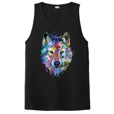 Wolf Splash Art Animal Face | Wolf Lover PosiCharge Competitor Tank