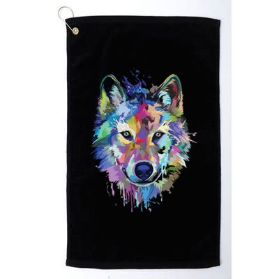 Wolf Splash Art Animal Face | Wolf Lover Platinum Collection Golf Towel