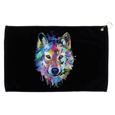 Wolf Splash Art Animal Face | Wolf Lover Grommeted Golf Towel