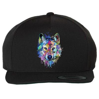 Wolf Splash Art Animal Face | Wolf Lover Wool Snapback Cap