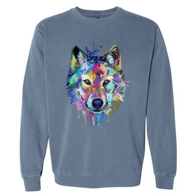 Wolf Splash Art Animal Face | Wolf Lover Garment-Dyed Sweatshirt