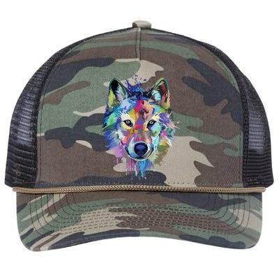 Wolf Splash Art Animal Face | Wolf Lover Retro Rope Trucker Hat Cap