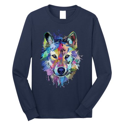 Wolf Splash Art Animal Face | Wolf Lover Long Sleeve Shirt