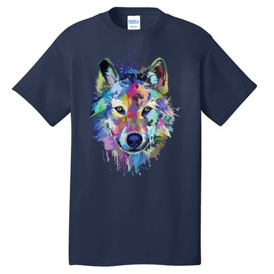 Wolf Splash Art Animal Face | Wolf Lover Tall T-Shirt