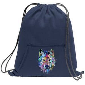 Wolf Splash Art Animal Face | Wolf Lover Sweatshirt Cinch Pack Bag