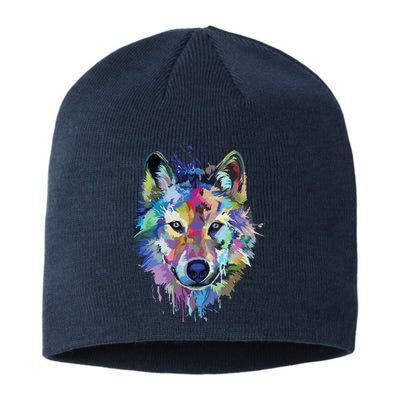 Wolf Splash Art Animal Face | Wolf Lover Sustainable Beanie