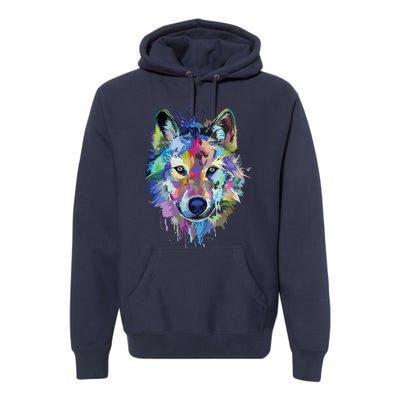 Wolf Splash Art Animal Face | Wolf Lover Premium Hoodie