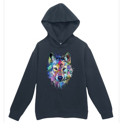 Wolf Splash Art Animal Face | Wolf Lover Urban Pullover Hoodie