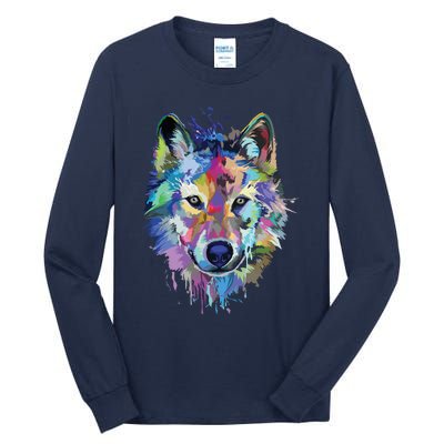 Wolf Splash Art Animal Face | Wolf Lover Tall Long Sleeve T-Shirt