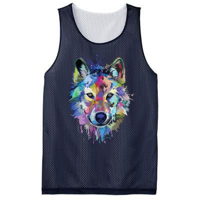 Wolf Splash Art Animal Face | Wolf Lover Mesh Reversible Basketball Jersey Tank