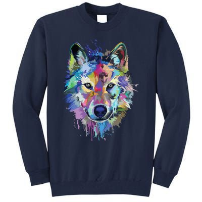 Wolf Splash Art Animal Face | Wolf Lover Tall Sweatshirt