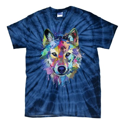 Wolf Splash Art Animal Face | Wolf Lover Tie-Dye T-Shirt