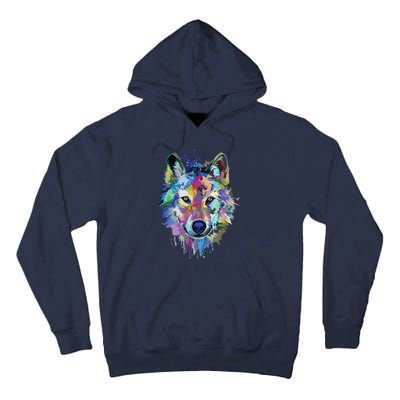 Wolf Splash Art Animal Face | Wolf Lover Tall Hoodie