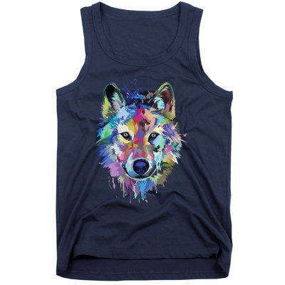 Wolf Splash Art Animal Face | Wolf Lover Tank Top