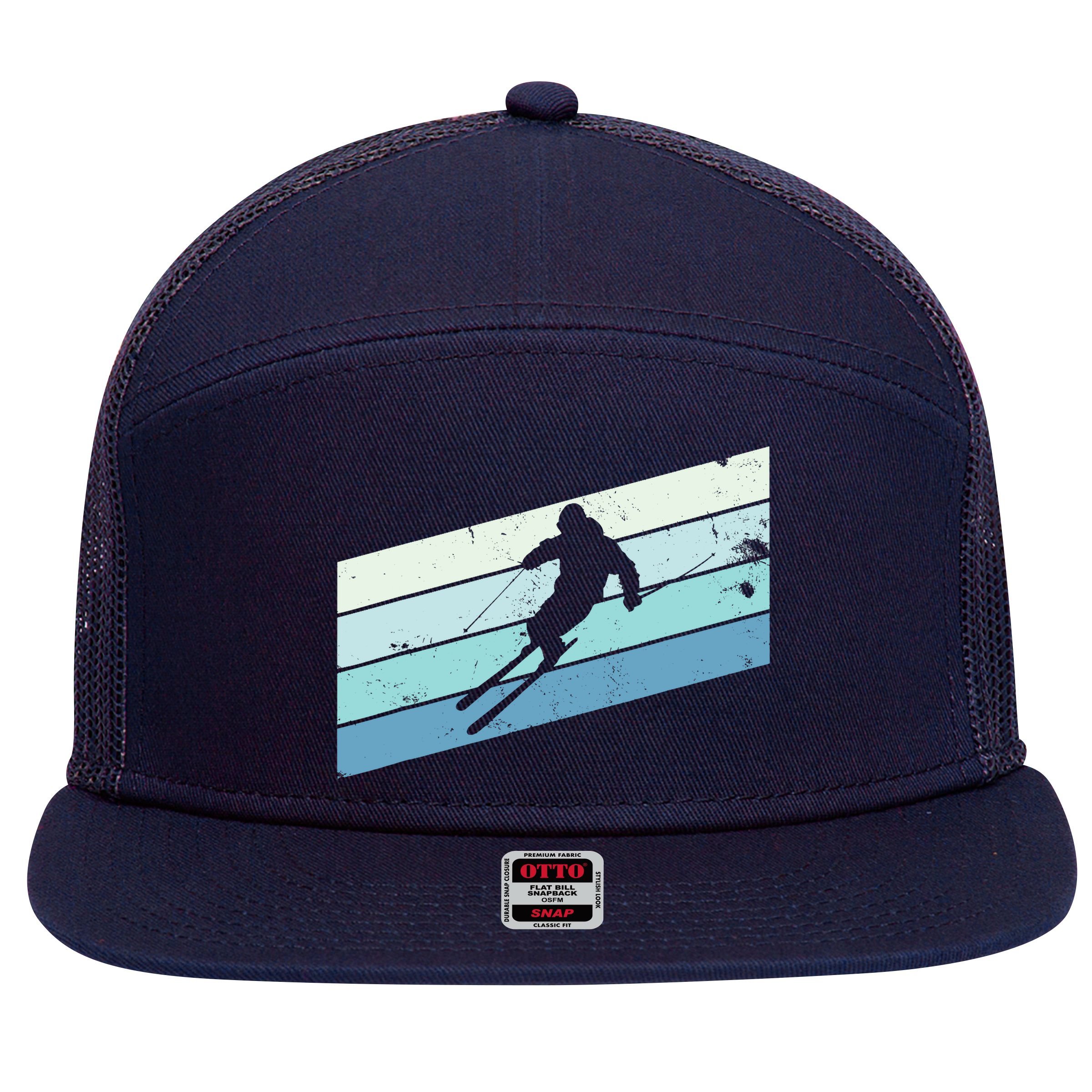 Winter Sports And Snow Skier Retro Snow Skiing 7 Panel Mesh Trucker Snapback Hat